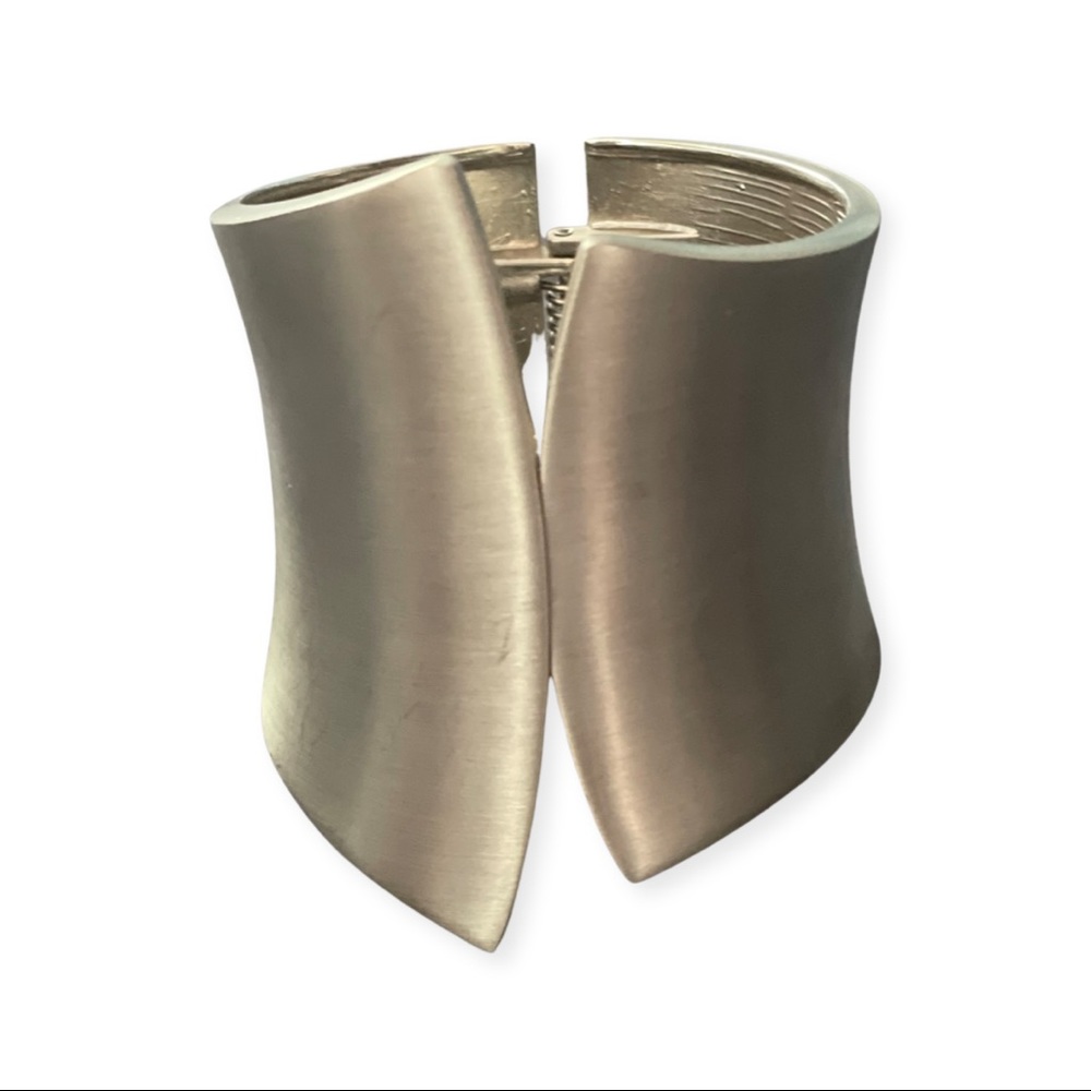 Silver Tone Hinged Bangle Asymmetric Shape Fashion Cuff Bracelet